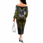 Custom North Queensland Cowboys Off The Shoulder Long Sleeve Dress Bull Warrior Polynesia Islander Rugby Mascot