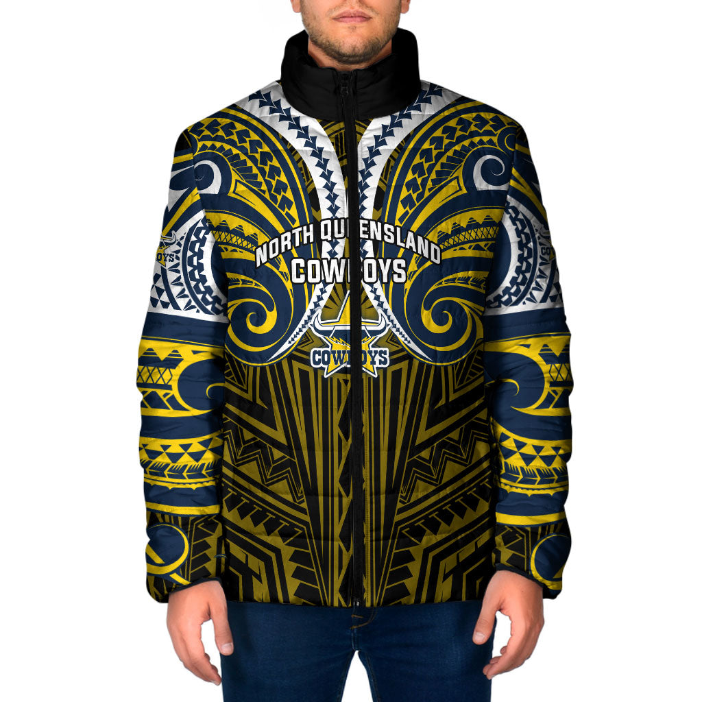 Custom North Queensland Cowboys Padded Jacket Bull Warrior Polynesia Islander Rugby Mascot