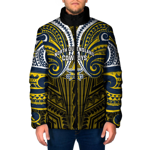 Custom North Queensland Cowboys Padded Jacket Bull Warrior Polynesia Islander Rugby Mascot