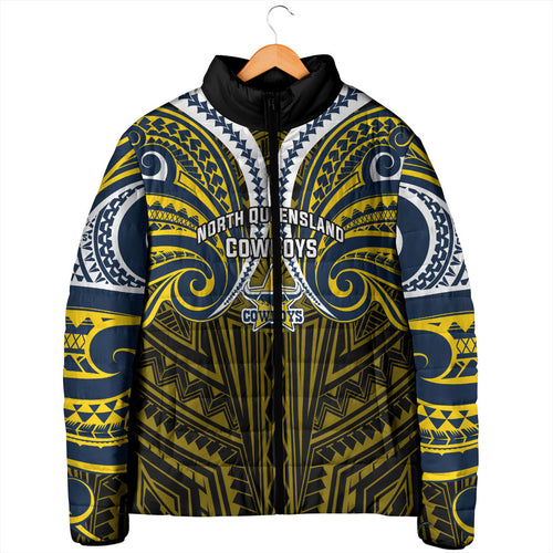Custom North Queensland Cowboys Padded Jacket Bull Warrior Polynesia Islander Rugby Mascot