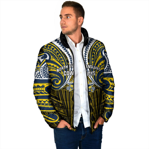 Custom North Queensland Cowboys Padded Jacket Bull Warrior Polynesia Islander Rugby Mascot
