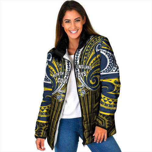 Custom North Queensland Cowboys Padded Jacket Bull Warrior Polynesia Islander Rugby Mascot
