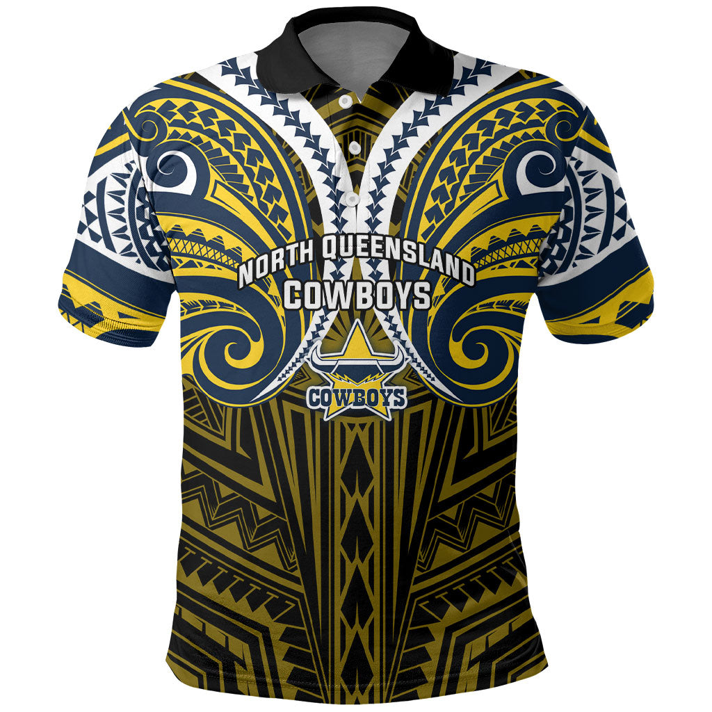 Custom North Queensland Cowboys Polo Shirt Bull Warrior Polynesia Islander Rugby Mascot