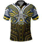 Custom North Queensland Cowboys Polo Shirt Bull Warrior Polynesia Islander Rugby Mascot