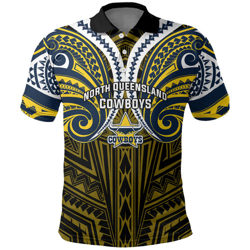 Custom North Queensland Cowboys Polo Shirt Bull Warrior Polynesia Islander Rugby Mascot