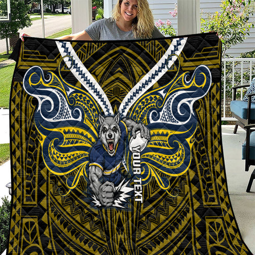 Custom North Queensland Cowboys Quilt Bull Warrior Polynesia Islander Rugby Mascot