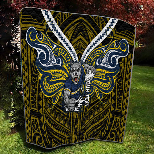 Custom North Queensland Cowboys Quilt Bull Warrior Polynesia Islander Rugby Mascot