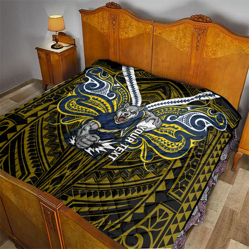 Custom North Queensland Cowboys Quilt Bull Warrior Polynesia Islander Rugby Mascot