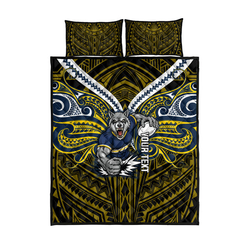 Custom North Queensland Cowboys Quilt Bed Set Bull Warrior Polynesia Islander Rugby Mascot