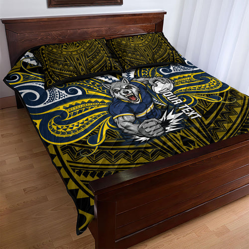 Custom North Queensland Cowboys Quilt Bed Set Bull Warrior Polynesia Islander Rugby Mascot