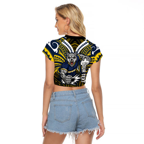 Custom North Queensland Cowboys Raglan Cropped T Shirt Bull Warrior Polynesia Islander Rugby Mascot