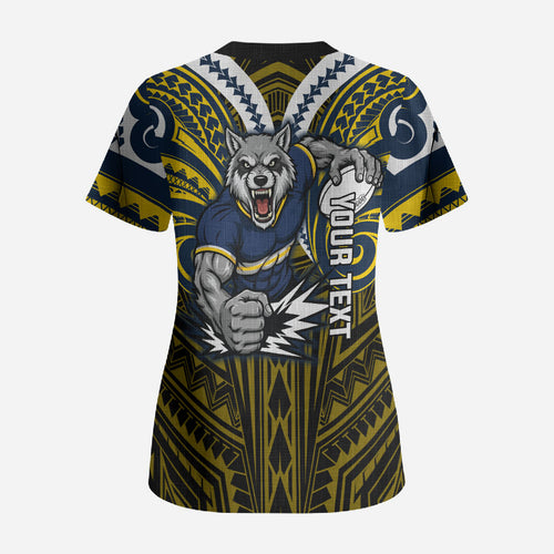 Custom North Queensland Cowboys Scrub Top Bull Warrior Polynesia Islander Rugby Mascot