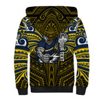 Custom North Queensland Cowboys Sherpa Hoodie Bull Warrior Polynesia Islander Rugby Mascot