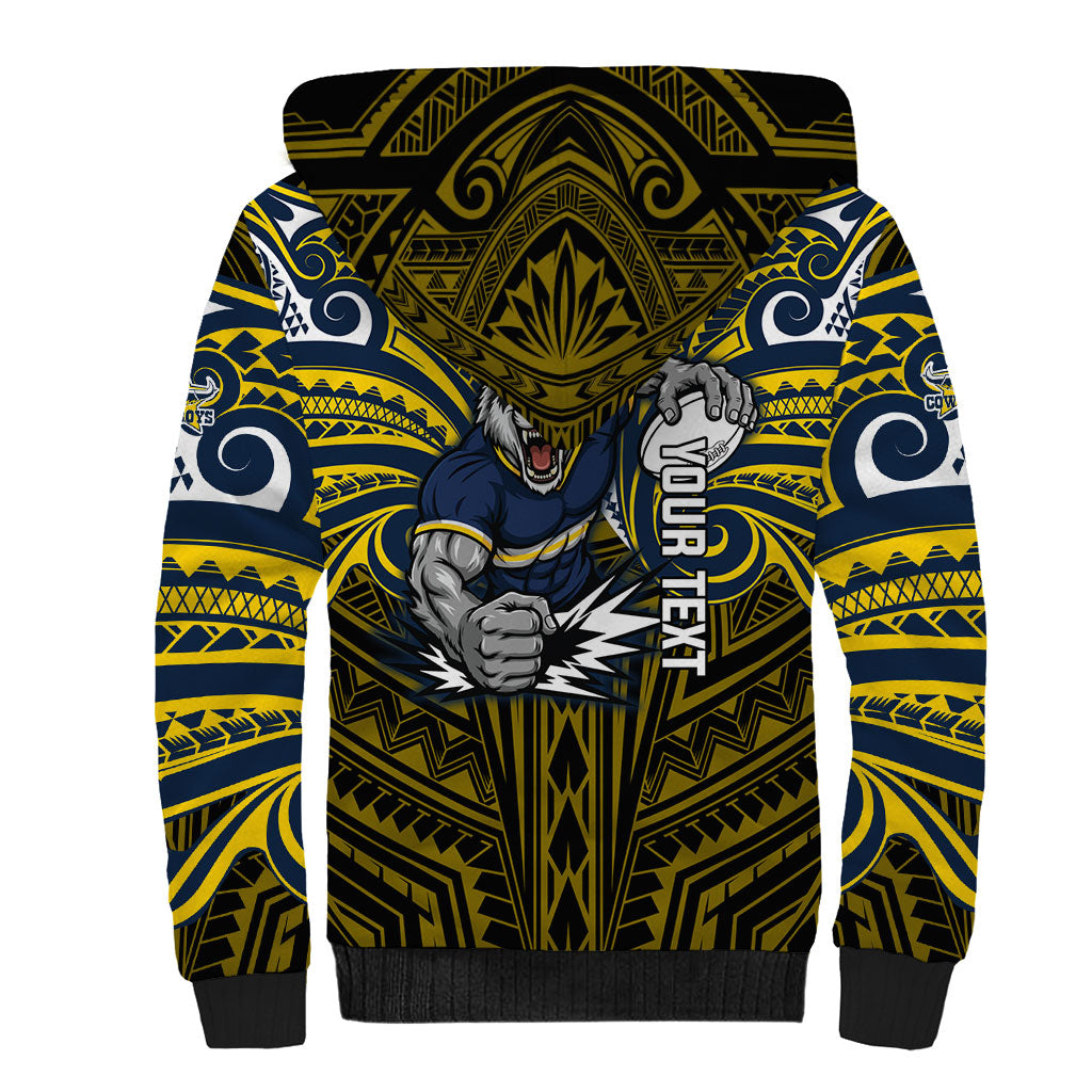 Custom North Queensland Cowboys Sherpa Hoodie Bull Warrior Polynesia Islander Rugby Mascot