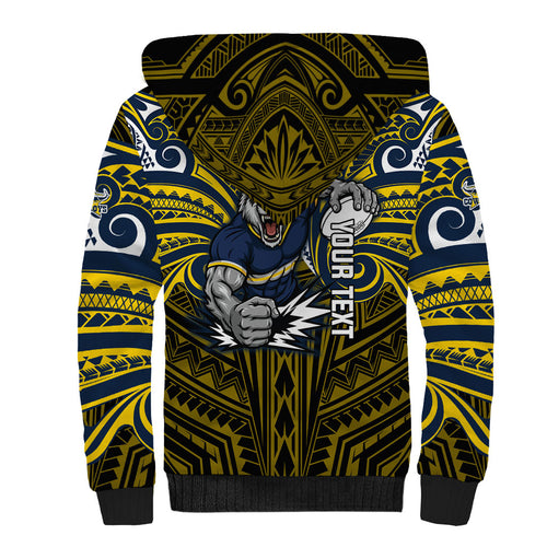Custom North Queensland Cowboys Sherpa Hoodie Bull Warrior Polynesia Islander Rugby Mascot