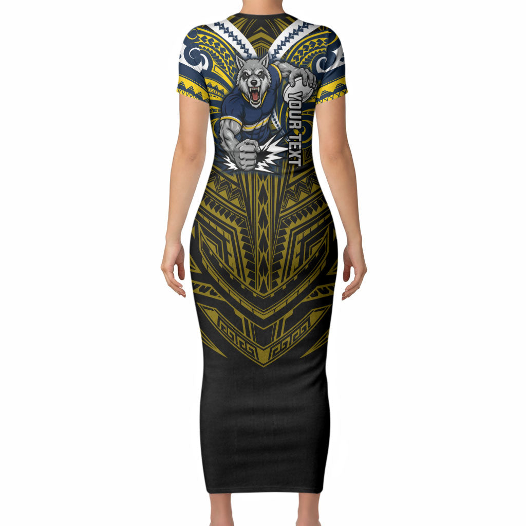Custom North Queensland Cowboys Short Sleeve Bodycon Dress Bull Warrior Polynesia Islander Rugby Mascot