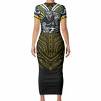 Custom North Queensland Cowboys Short Sleeve Bodycon Dress Bull Warrior Polynesia Islander Rugby Mascot