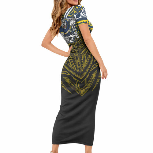 Custom North Queensland Cowboys Short Sleeve Bodycon Dress Bull Warrior Polynesia Islander Rugby Mascot