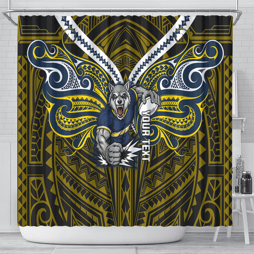 Custom North Queensland Cowboys Shower Curtain Bull Warrior Polynesia Islander Rugby Mascot