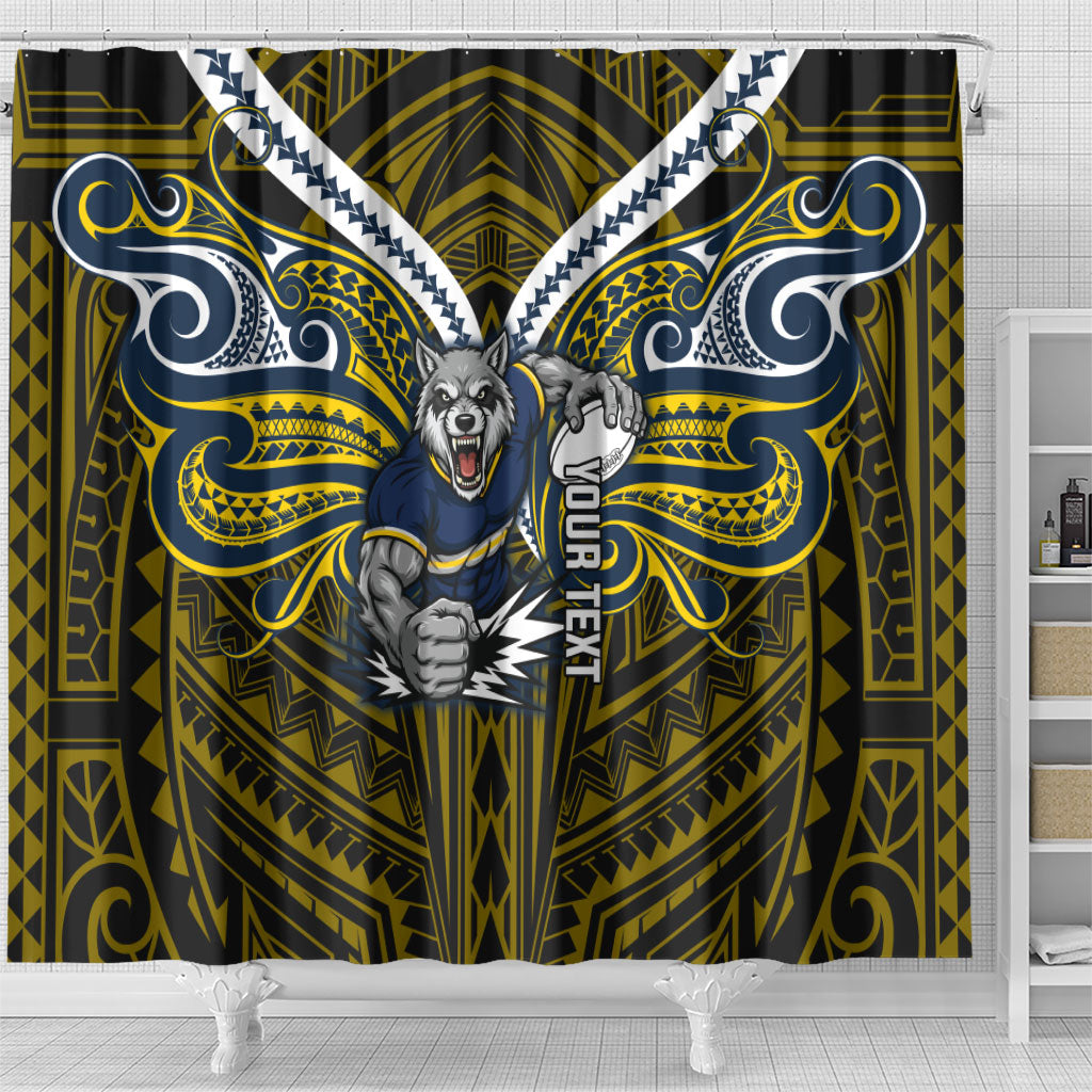Custom North Queensland Cowboys Shower Curtain Bull Warrior Polynesia Islander Rugby Mascot