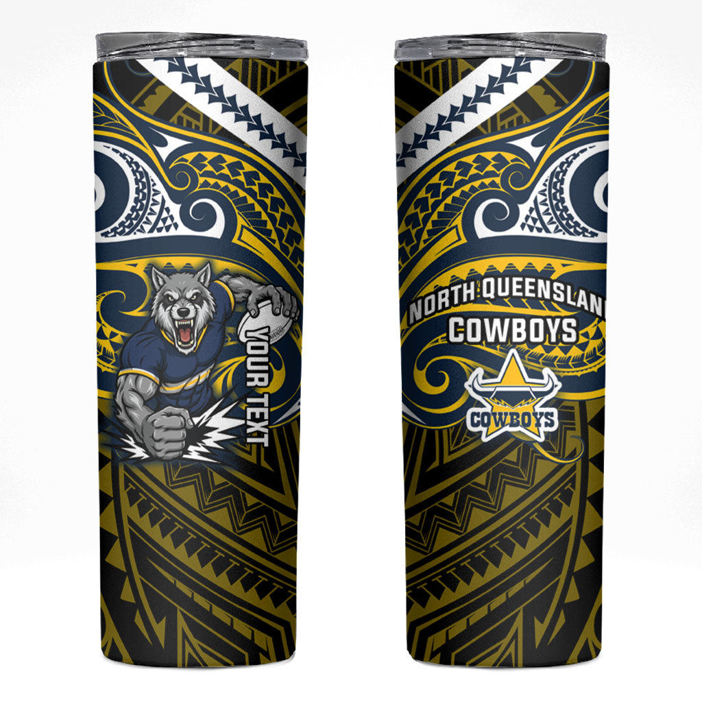 Custom North Queensland Cowboys Skinny Tumbler Bull Warrior Polynesia Islander Rugby Mascot