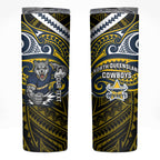 Custom North Queensland Cowboys Skinny Tumbler Bull Warrior Polynesia Islander Rugby Mascot