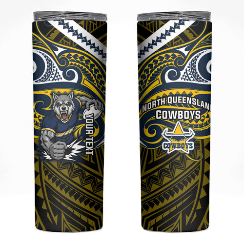 Custom North Queensland Cowboys Skinny Tumbler Bull Warrior Polynesia Islander Rugby Mascot