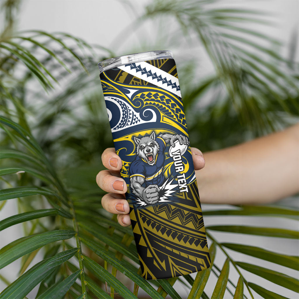 Custom North Queensland Cowboys Skinny Tumbler Bull Warrior Polynesia Islander Rugby Mascot