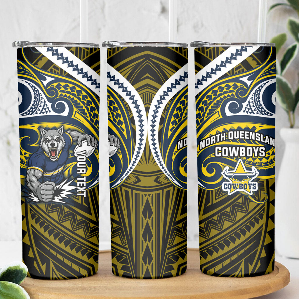 Custom North Queensland Cowboys Skinny Tumbler Bull Warrior Polynesia Islander Rugby Mascot