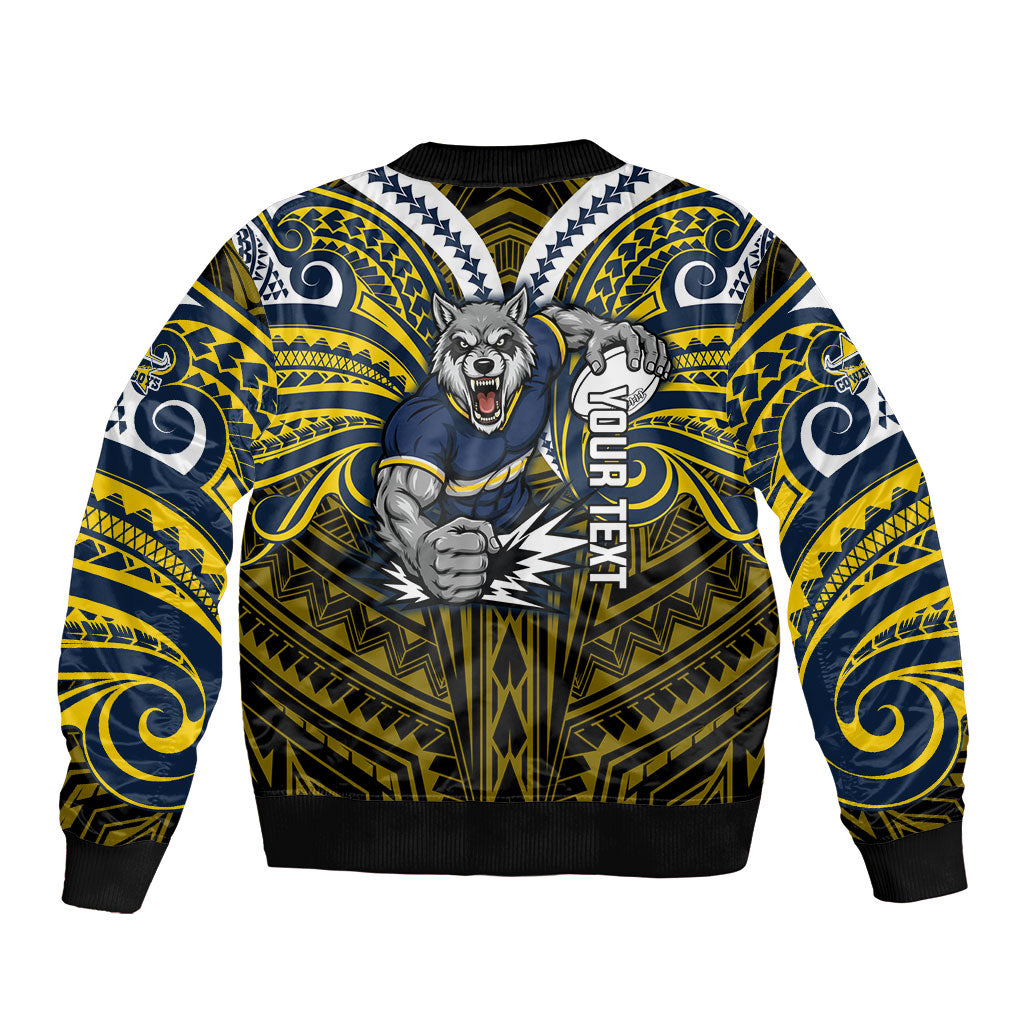 Custom North Queensland Cowboys Sleeve Zip Bomber Jacket Bull Warrior Polynesia Islander Rugby Mascot