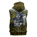 Custom North Queensland Cowboys Sleeveless Hoodie Bull Warrior Polynesia Islander Rugby Mascot