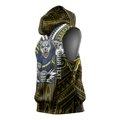Custom North Queensland Cowboys Sleeveless Hoodie Bull Warrior Polynesia Islander Rugby Mascot