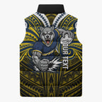 Custom North Queensland Cowboys Sleeveless Puffer Jacket Bull Warrior Polynesia Islander Rugby Mascot
