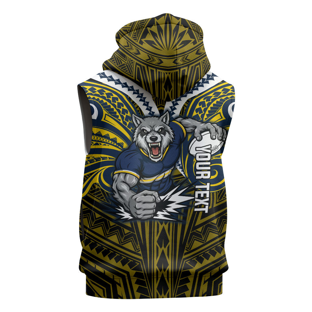 Custom North Queensland Cowboys Sleeveless Zip Hoodie Bull Warrior Polynesia Islander Rugby Mascot
