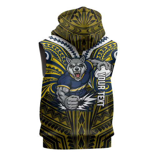 Custom North Queensland Cowboys Sleeveless Zip Hoodie Bull Warrior Polynesia Islander Rugby Mascot