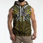 Custom North Queensland Cowboys Sleeveless Zip Hoodie Bull Warrior Polynesia Islander Rugby Mascot