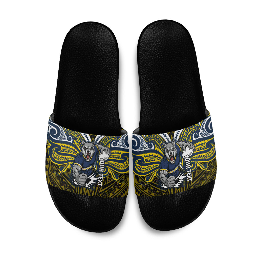 Custom North Queensland Cowboys Slide Sandals Bull Warrior Polynesia Islander Rugby Mascot