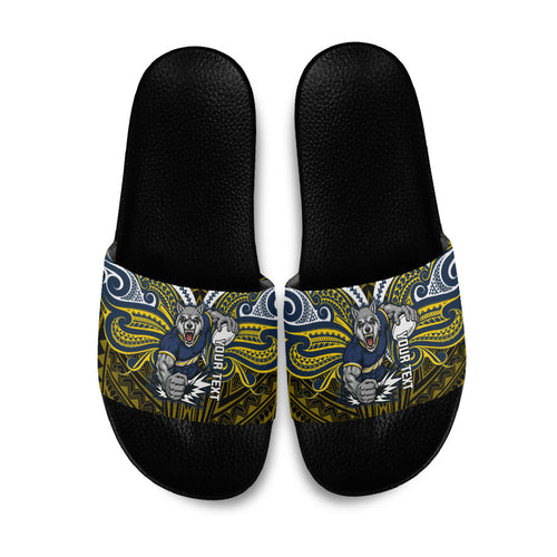 Custom North Queensland Cowboys Slide Sandals Bull Warrior Polynesia Islander Rugby Mascot