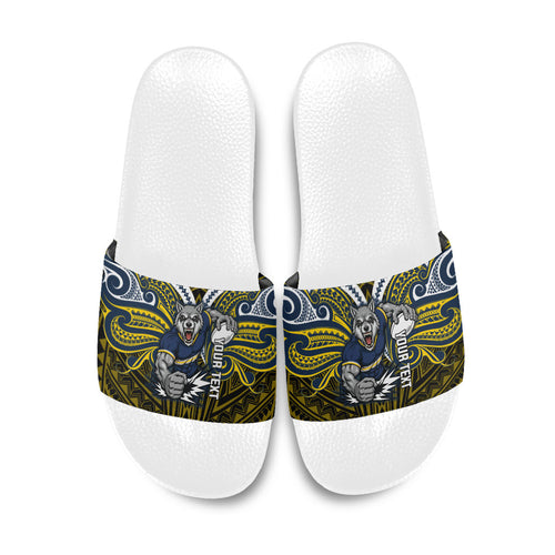 Custom North Queensland Cowboys Slide Sandals Bull Warrior Polynesia Islander Rugby Mascot