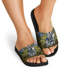 Custom North Queensland Cowboys Slide Sandals Bull Warrior Polynesia Islander Rugby Mascot