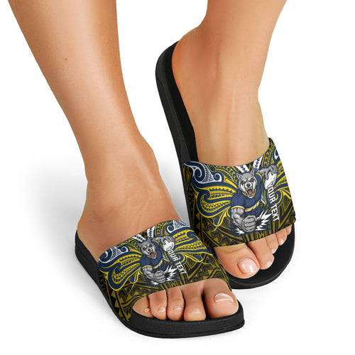 Custom North Queensland Cowboys Slide Sandals Bull Warrior Polynesia Islander Rugby Mascot