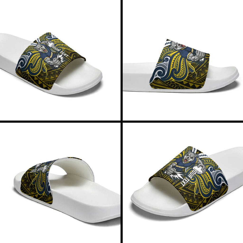 Custom North Queensland Cowboys Slide Sandals Bull Warrior Polynesia Islander Rugby Mascot