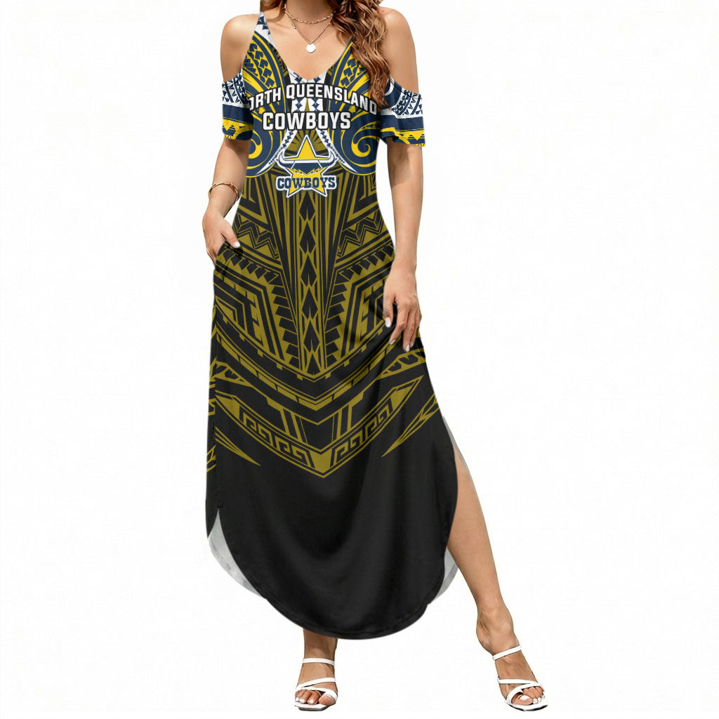 Custom North Queensland Cowboys Summer Maxi Dress Bull Warrior Polynesia Islander Rugby Mascot
