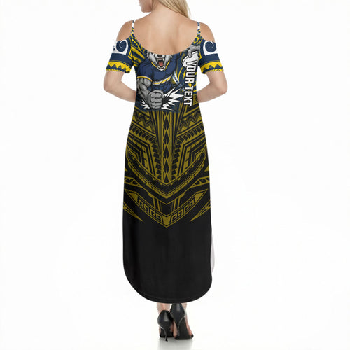 Custom North Queensland Cowboys Summer Maxi Dress Bull Warrior Polynesia Islander Rugby Mascot