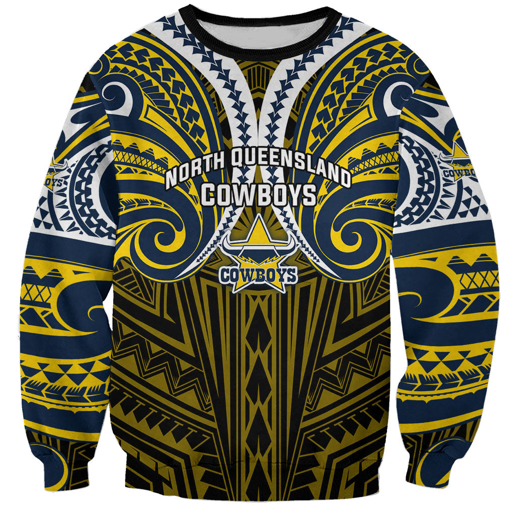 Custom North Queensland Cowboys Sweatshirt Bull Warrior Polynesia Islander Rugby Mascot
