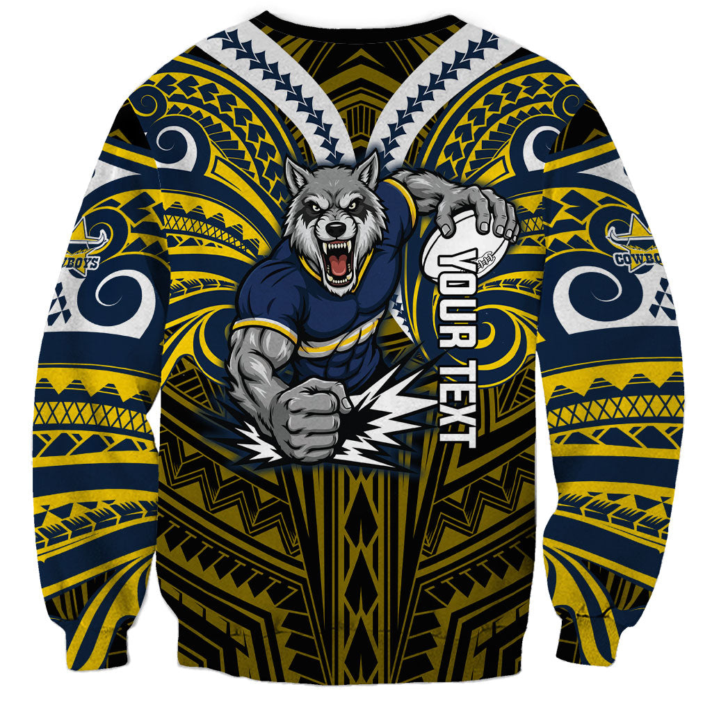 Custom North Queensland Cowboys Sweatshirt Bull Warrior Polynesia Islander Rugby Mascot