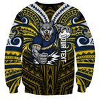 Custom North Queensland Cowboys Sweatshirt Bull Warrior Polynesia Islander Rugby Mascot