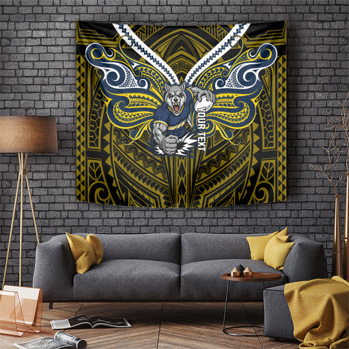 Custom North Queensland Cowboys Tapestry Bull Warrior Polynesia Islander Rugby Mascot