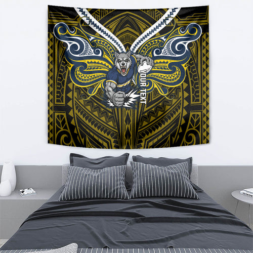 Custom North Queensland Cowboys Tapestry Bull Warrior Polynesia Islander Rugby Mascot