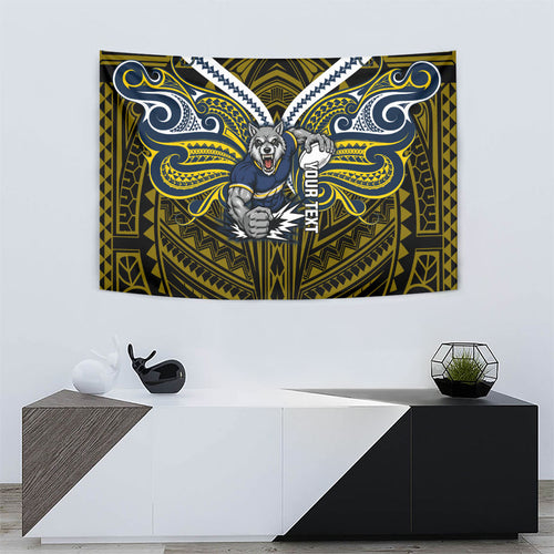 Custom North Queensland Cowboys Tapestry Bull Warrior Polynesia Islander Rugby Mascot